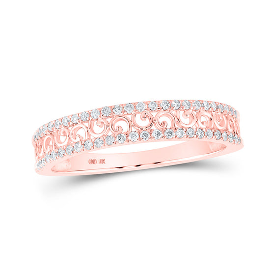 10k Rose Gold Womens Round Diamond Band Ring 1/5 Cttw