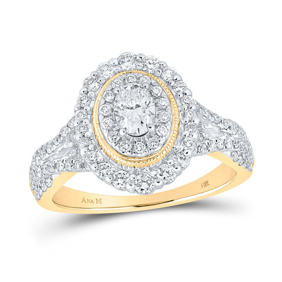 14k Yellow Gold Oval Diamond Halo Bridal Wedding Engagement Ring 1 Cttw