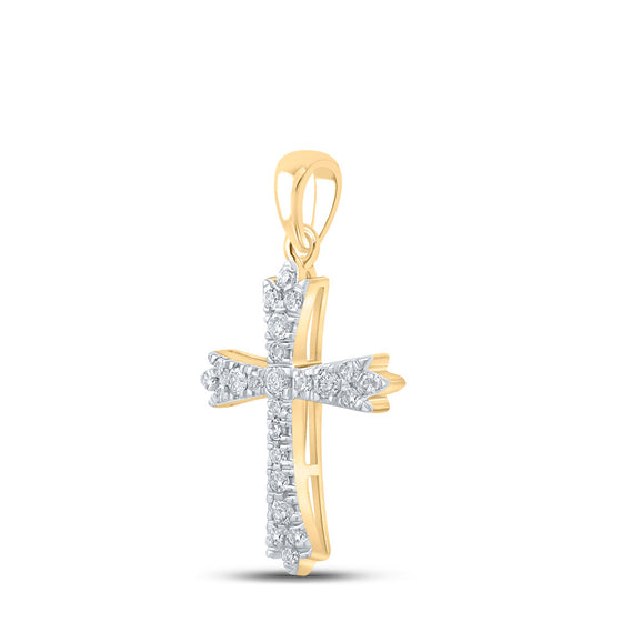 10k Yellow Gold Womens Round Diamond Cross Pendant 1/4 Cttw