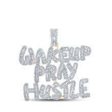  10k Yellow Gold Mens Baguette Diamond Wake Up Pray Hustle Phrase Charm Pendant 3-3/4 Cttw