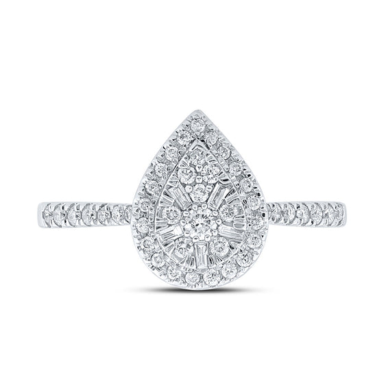10k White Gold Womens Round Diamond Teardrop Ring 1/3 Cttw
