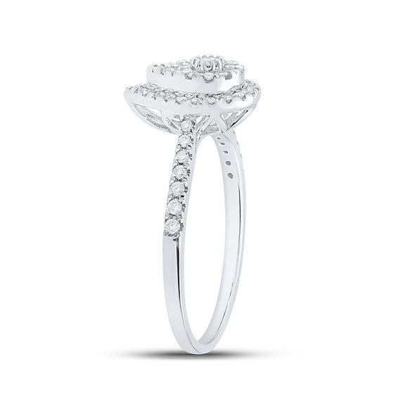 10k White Gold Womens Round Diamond Teardrop Ring 1/3 Cttw