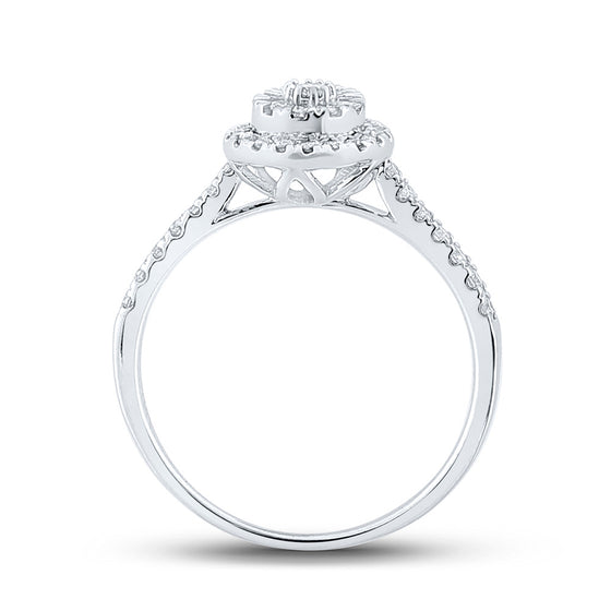 10k White Gold Womens Round Diamond Teardrop Ring 1/3 Cttw