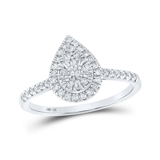 10k White Gold Womens Round Diamond Teardrop Ring 1/3 Cttw