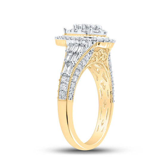 10k Yellow Gold Womens Round Diamond Teardrop Ring 1-1/4 Cttw