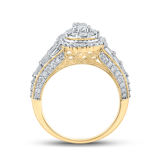 10k Yellow Gold Womens Round Diamond Teardrop Ring 1-1/4 Cttw
