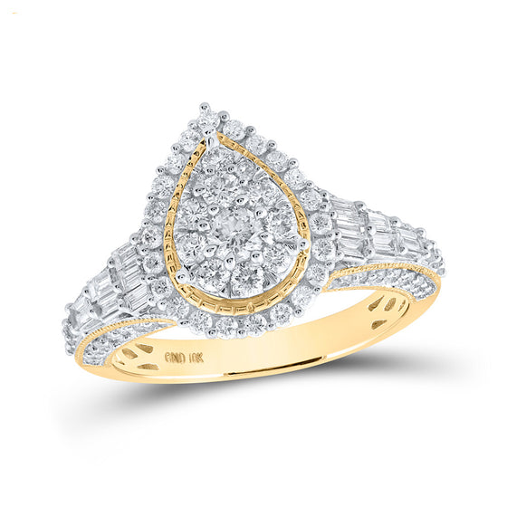 10k Yellow Gold Womens Round Diamond Teardrop Ring 1-1/4 Cttw