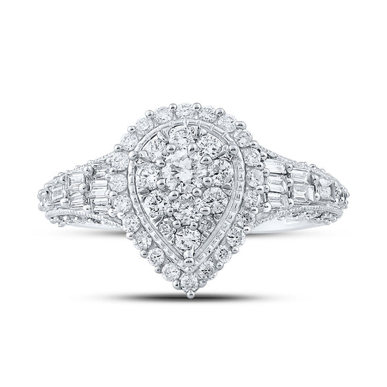 10k White Gold Womens Round Diamond Teardrop Ring 1-1/4 Cttw