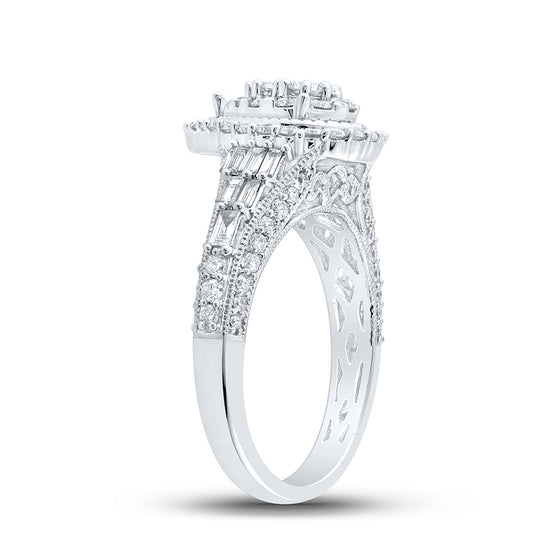10k White Gold Womens Round Diamond Teardrop Ring 1-1/4 Cttw