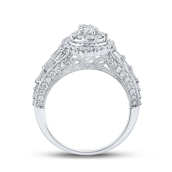 10k White Gold Womens Round Diamond Teardrop Ring 1-1/4 Cttw