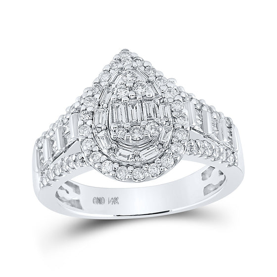 14k White Gold Womens Round Diamond Teardrop Ring 1 Cttw