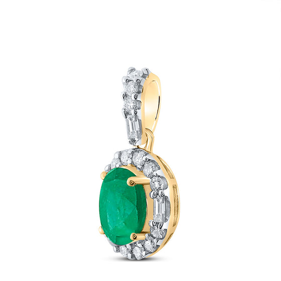 14k Yellow Gold Womens Oval Emerald Diamond Fashion Pendant 1 Cttw