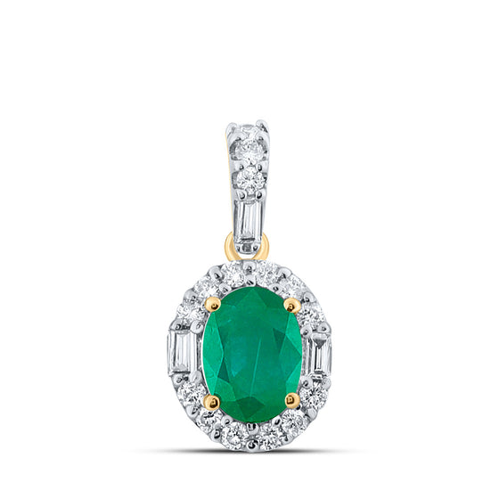 14k Yellow Gold Womens Oval Emerald Diamond Fashion Pendant 1 Cttw