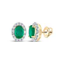  14k Yellow Gold Womens Oval Emerald Diamond Fashion Earrings 1-7/8 Cttw