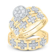  14k Yellow Gold His Hers Round Diamond Cluster Matching Wedding Set 1 Cttw