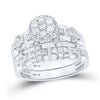 14k White Gold His Hers Round Diamond Cluster Matching Wedding Set 1 Cttw
