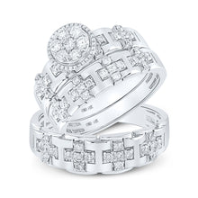  14k White Gold His Hers Round Diamond Cluster Matching Wedding Set 1 Cttw