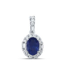  14k White Gold Womens Diamond Oval Blue Sapphire Diamond Oval Pendant 1 Cttw