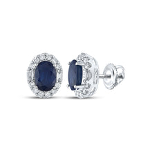  14k White Gold Womens Oval Blue Sapphire Diamond Fashion Earrings 2-1/3 Cttw
