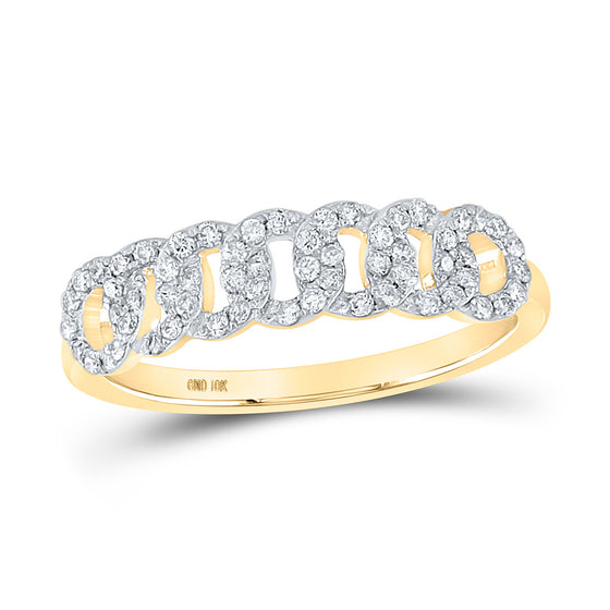 10k Yellow Gold Womens Round Diamond Cuban Link Band Ring 1/3 Cttw