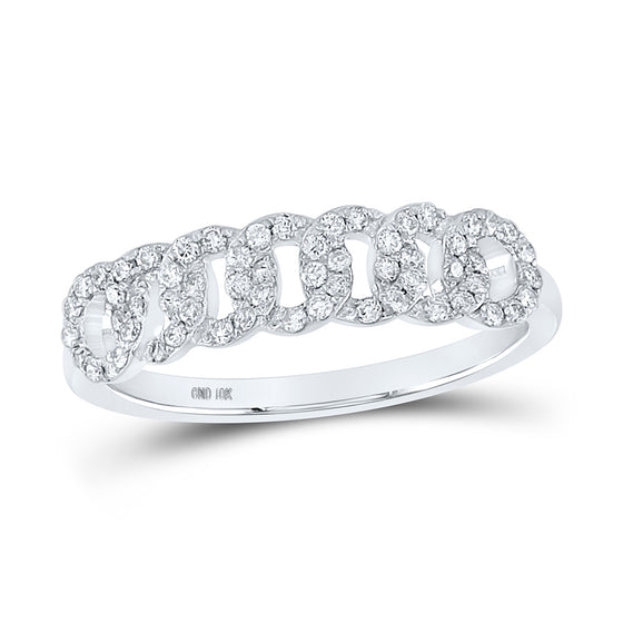 10k White Gold Womens Round Diamond Cuban Link Band Ring 1/3 Cttw