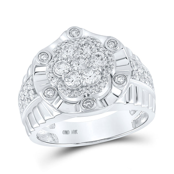 10k White Gold Mens Round Diamond Flower Cluster Ring 1-1/2 Cttw