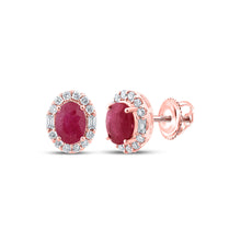  10k Rose Gold Womens Oval Ruby Diamond Halo Earrings 2-3/8 Cttw