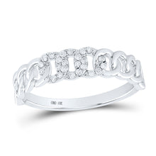  10k White Gold Womens Round Diamond Cuban Link Band Ring 1/8 Cttw
