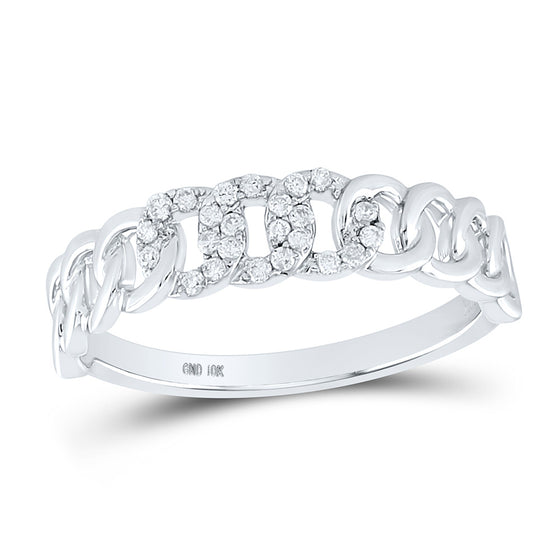 10k White Gold Womens Round Diamond Cuban Link Band Ring 1/8 Cttw