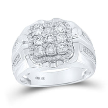  10k White Gold Mens Round Diamond Square Cluster Ring 1-1/2 Cttw