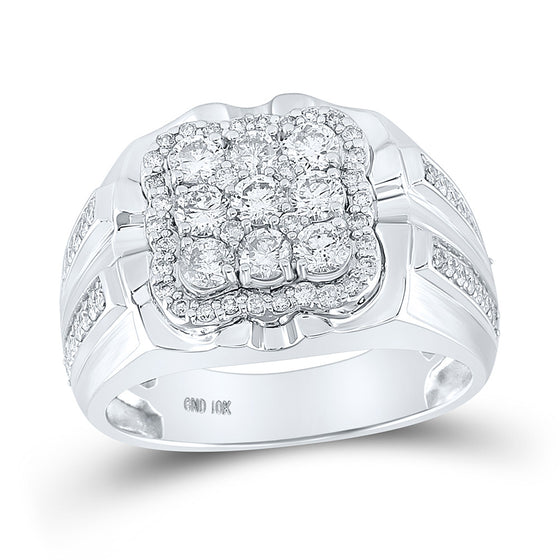 10k White Gold Mens Round Diamond Square Cluster Ring 1-1/2 Cttw