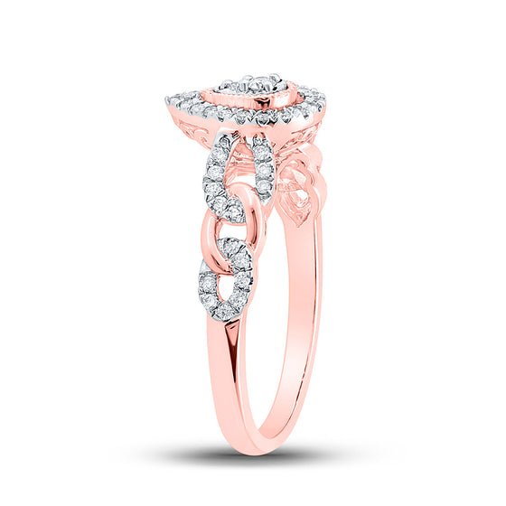 10k Two-tone Gold Womens Round Diamond Teardrop Ring 1/4 Cttw
