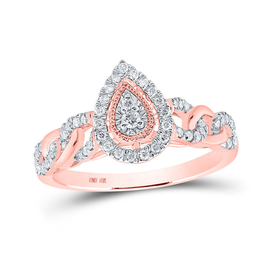 10k Two-tone Gold Womens Round Diamond Teardrop Ring 1/4 Cttw