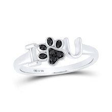  Sterling Silver Womens Round Black Diamond I Love You Dog Paw Ring 1/20 Cttw
