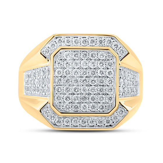 10k Yellow Gold Mens Round Diamond Square Ring 1 Cttw