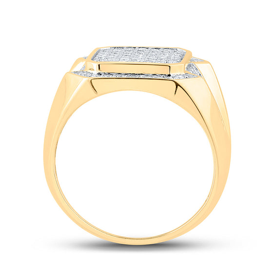 10k Yellow Gold Mens Round Diamond Square Ring 1 Cttw