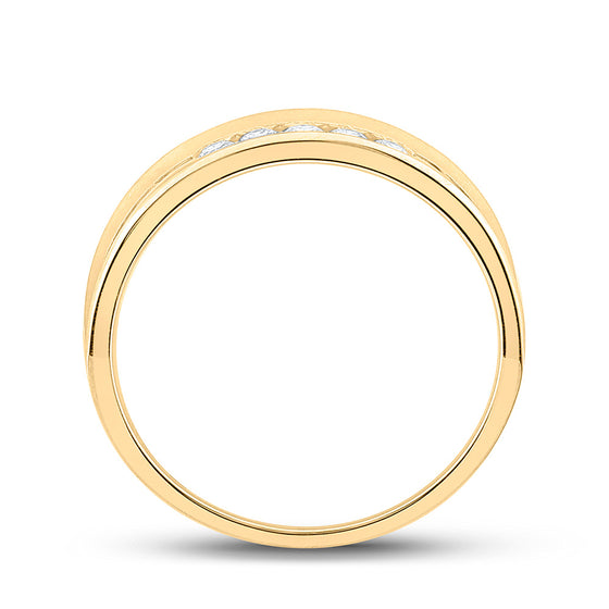 14k Yellow Gold Mens Round Diamond Wedding Band Ring 1/4 Cttw