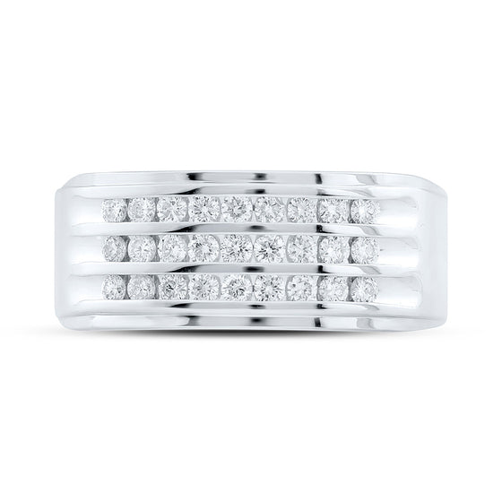 14k White Gold Mens Round Diamond Triple Row Band Ring 1/2 Cttw