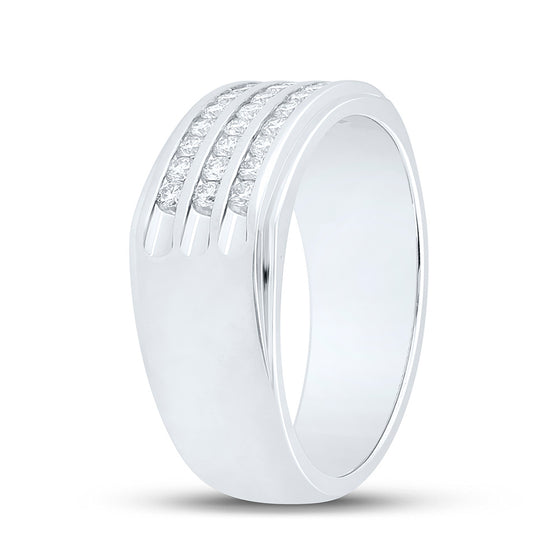 14k White Gold Mens Round Diamond Triple Row Band Ring 1/2 Cttw