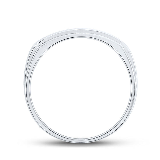 14k White Gold Mens Round Diamond Triple Row Band Ring 1/2 Cttw