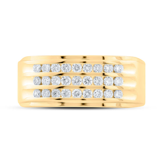 14k Yellow Gold Mens Round Diamond Triple Row Machine-set Band Ring 1/2 Cttw