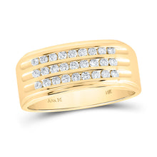  14k Yellow Gold Mens Round Diamond Triple Row Machine-set Band Ring 1/2 Cttw