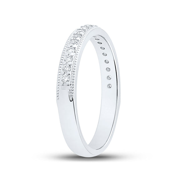 14k White Gold Womens Round Diamond Wedding Single Row Band 1/5 Cttw