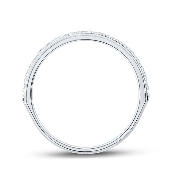 14k White Gold Womens Round Diamond Wedding Single Row Band 1/5 Cttw