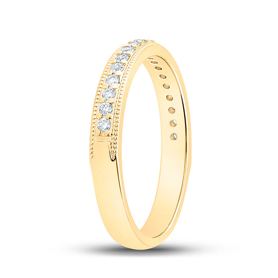 14k Yellow Gold Womens Round Diamond Wedding Single Row Band 1/5 Cttw