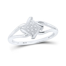 10k White Gold Womens Round Diamond Offset Square Ring .03 Cttw