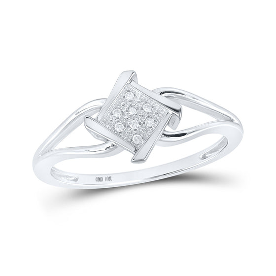 10k White Gold Womens Round Diamond Offset Square Ring .03 Cttw
