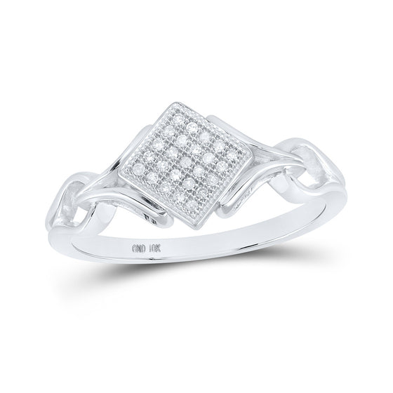 10k White Gold Womens Round Diamond Offset Square Ring 1/12 Cttw