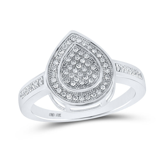 10k White Gold Womens Round Diamond Teardrop Ring 1/5 Cttw