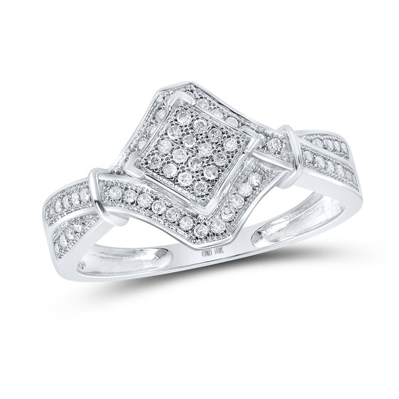 10k White Gold Womens Round Diamond Offset Square Ring 1/5 Cttw